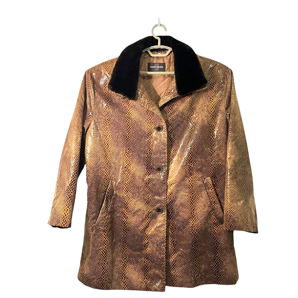 Gerry Weber Jacket Coat Women Size 14 Vintage Faux Snakeskin Brown Sheen Flaw